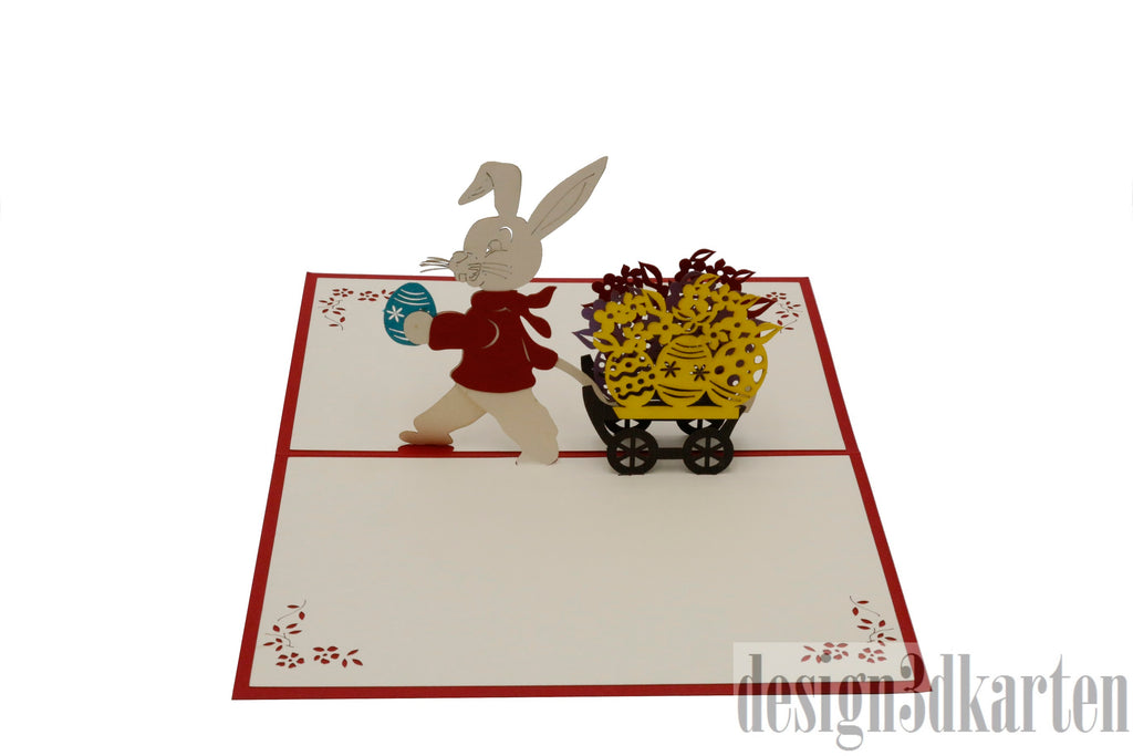 Osterhase mit Wagen von design3dkarten