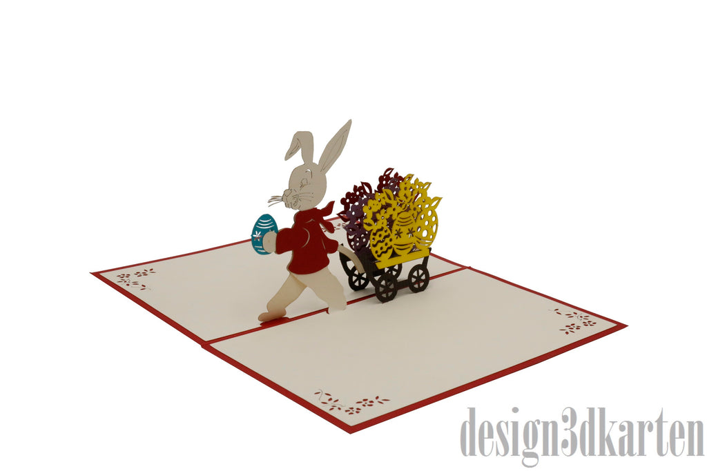 Osterhase mit Wagen von design3dkarten